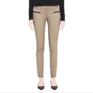 CLUB MONACO Emily Khaki Leather-Trimmed Pockets Skinny-Leg Pants